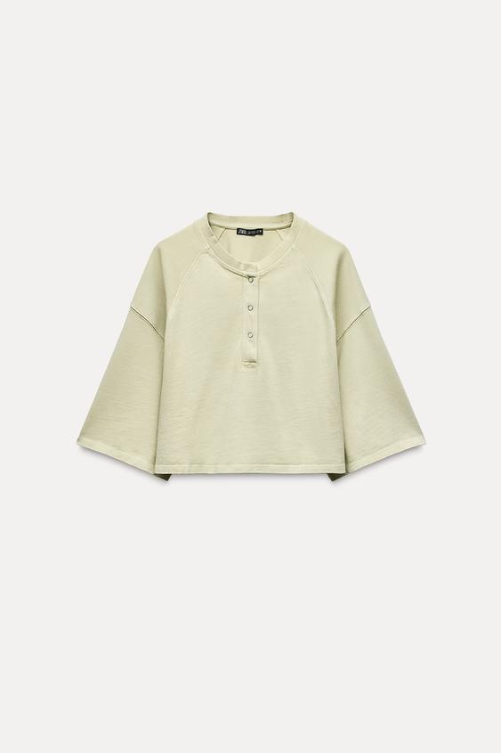 FADED-EFFECT CROP TOP - Light green by Zara