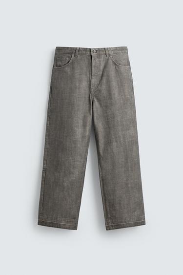 HERRINGBONE STRAIGHT-LEG TROUSERS - Grey / Tan by Zara