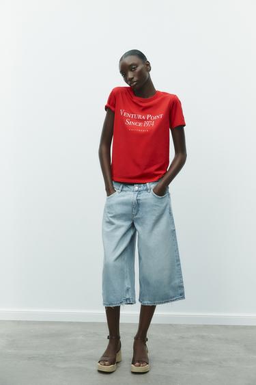 T-SHIRT WITH SLOGAN - Red by Zara - Image 0
