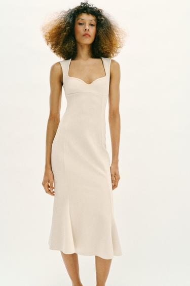 KLEID MIT HERZAUSSCHNITT - Cremefarben von Zara