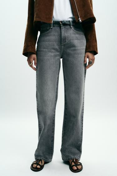 Zara Z1975 HIGH-WAISTED REGULAR FIT JEANS WITH BELT - Gray