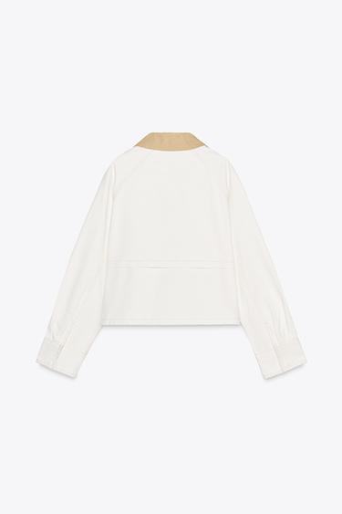 VESTE CIRÉE AVEC COL EN CONTRASTE - Blanc cassé de Zara - Image 8