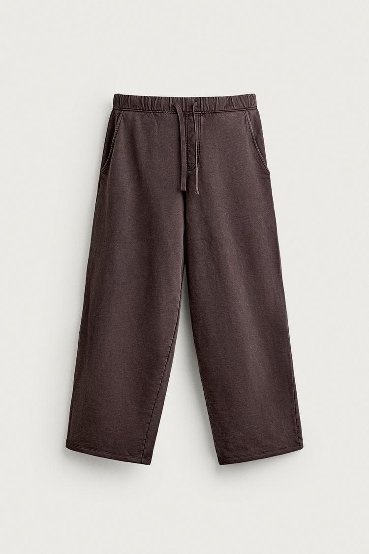 RELAXED FIT WASHED SWEATPANTS — Brown