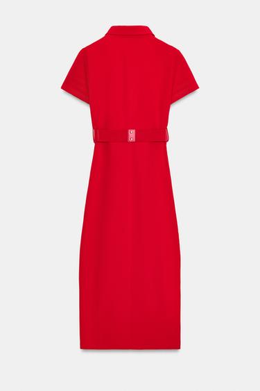 ROBE MI-LONGUE AVEC CEINTURE - Rouge de Zara - Image 7