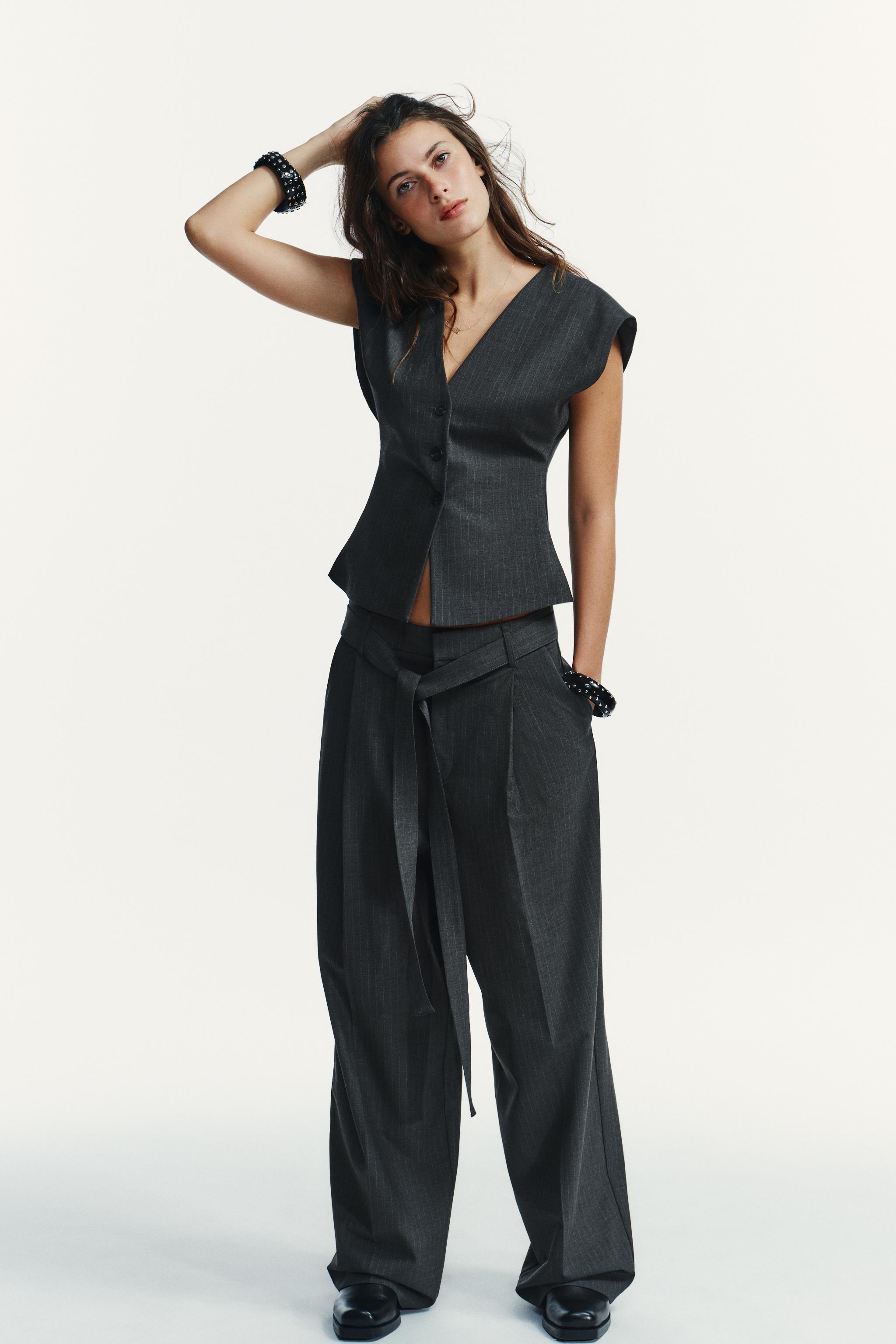 PINSTRIPE BELTED PANTS