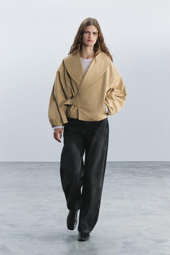 ZW COLLECTION BUCKLE CROPPED JACKET - camel by Zara - Image 0