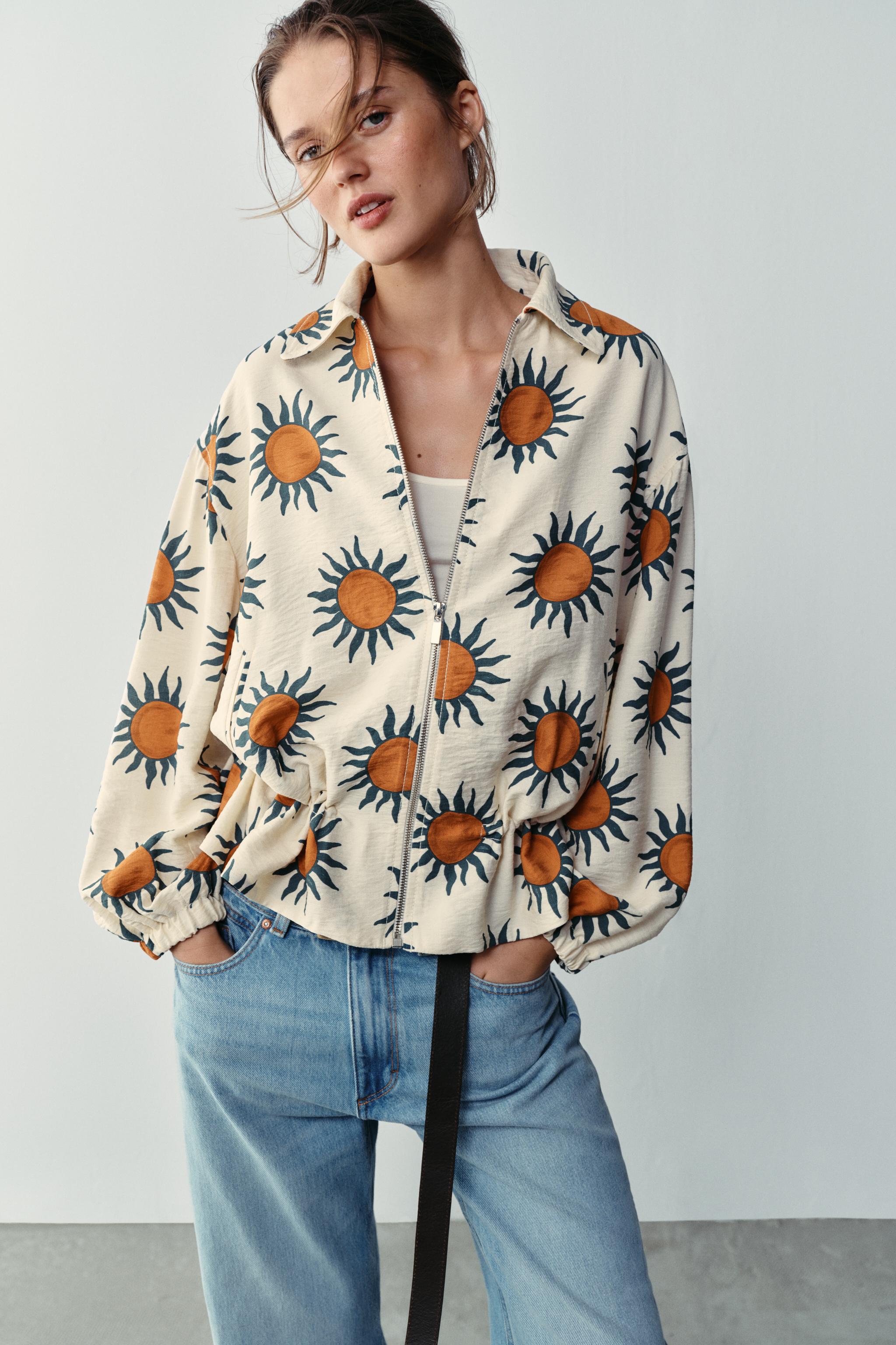 PRINTED BOMBER JACKET — Ecru / Green