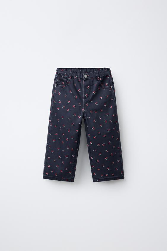 PANTALÓN SARGA CULOTTE CEREZAS - Azul de Zara - Imagen 0