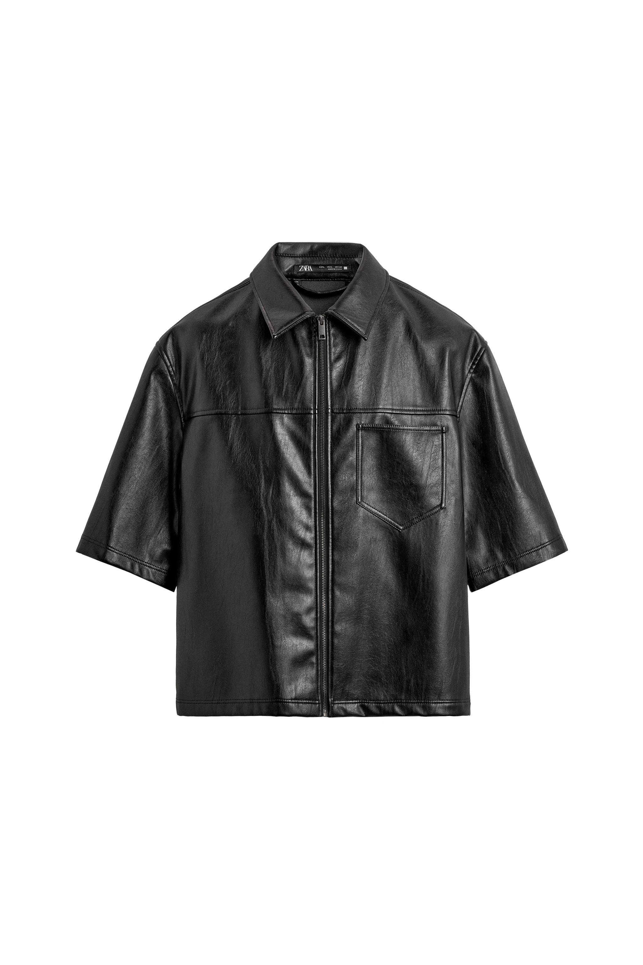 フェイクレザーリラックスフィットシャツジャケット - レディッシュ