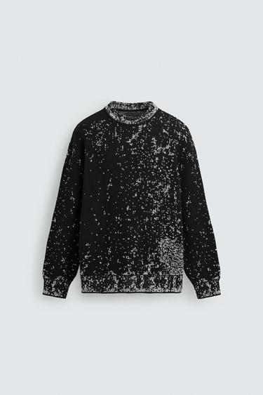 Zara GEOMETRIC JACQUARD SWEATER - Black - Image 0