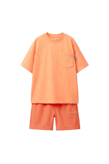 TECHNICAL T-SHIRT AND BERMUDA SHORTS SET - Bright orange de Zara