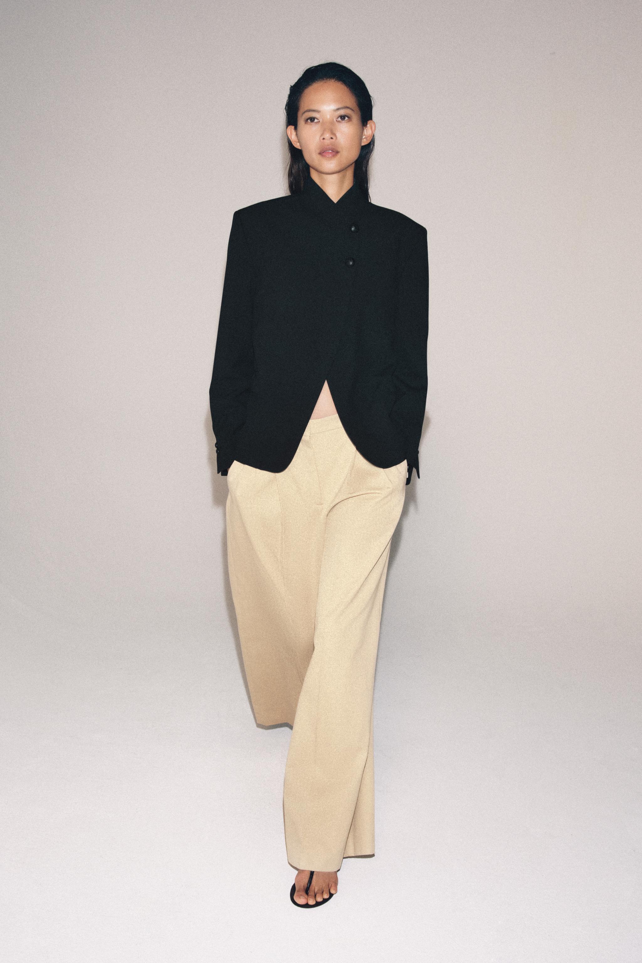 ZW COLLECTION PLEATED WIDE-LEG TROUSERS — Beige