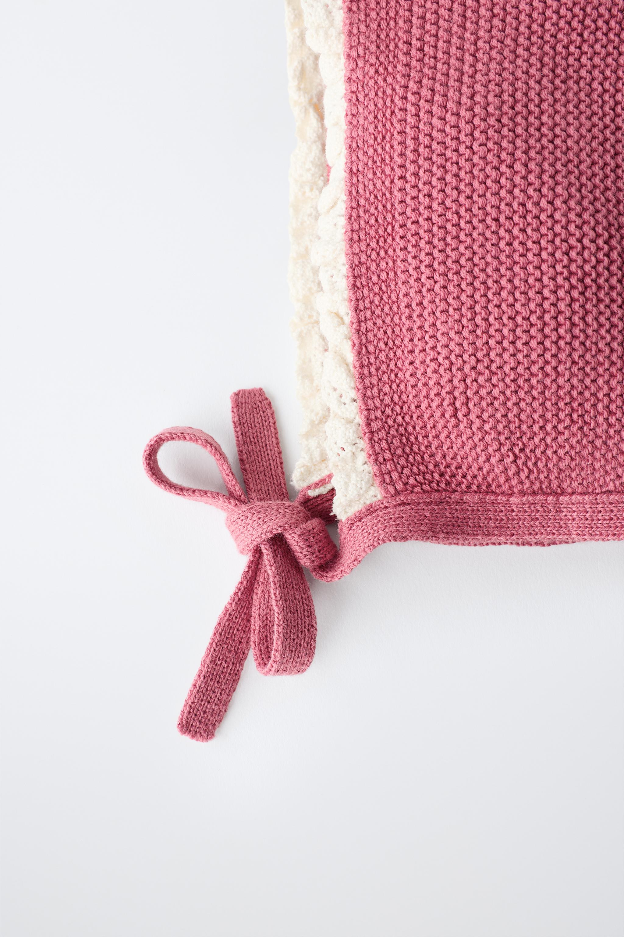 Детские свитеры Zara CONTRAST LACE KNIT BONNET — фото 3