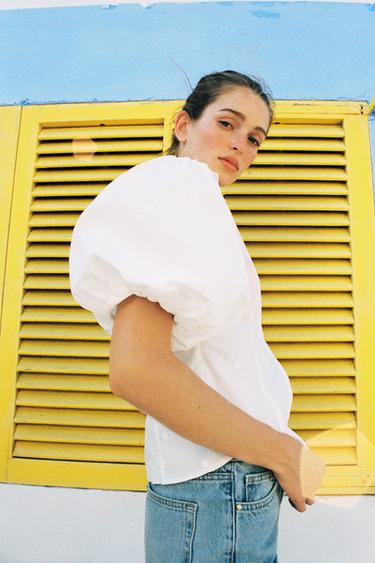 EMBROIDERED PUFF SLEEVE SHIRT - White by Zara