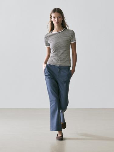 Zara Waxed flared cropped pants - Cornflower blue - Image 0
