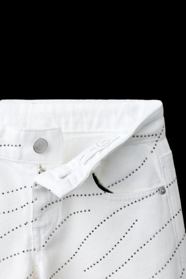 WIDE-LEG-JEANS MIT STRASS & STERNEN - Weiß von Zara
