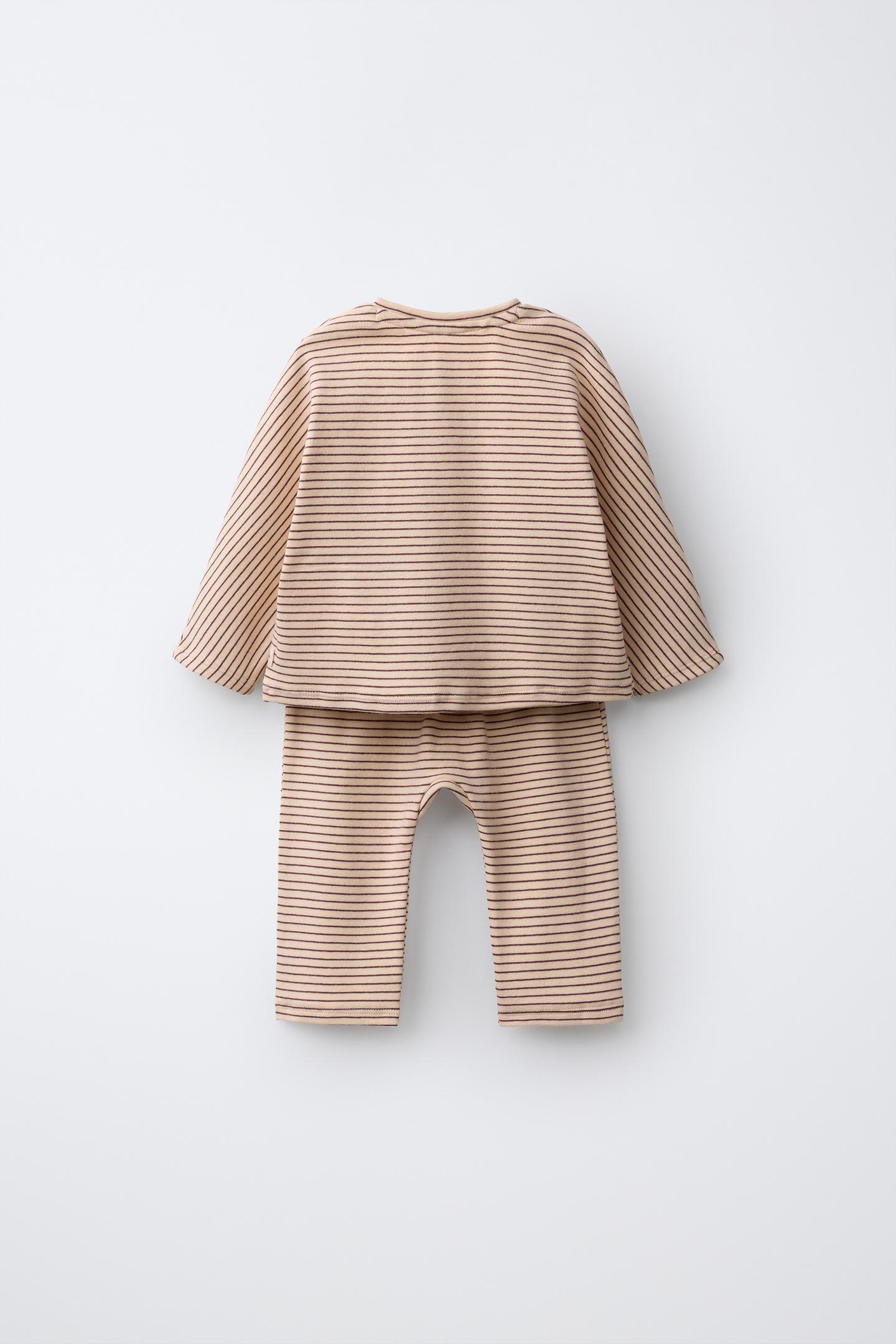 Детский комплект Zara Striped T-SHIRT and Jogger Pants Set, цвет: Серо-коричневый коричневый — фото 2