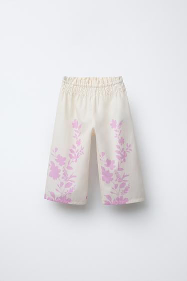 Zara FLORAL POPLIN PANTS - Ecru - Image 0