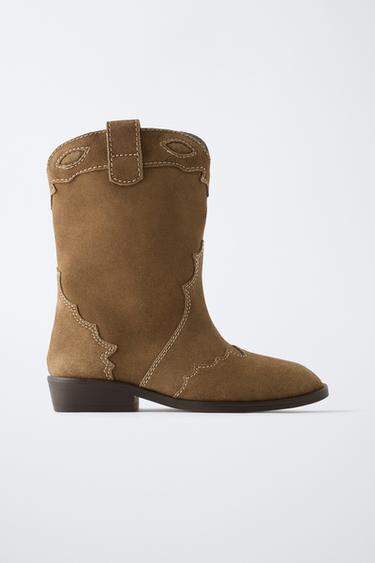 SUEDE COWBOY BOOTS - Brown by Zara