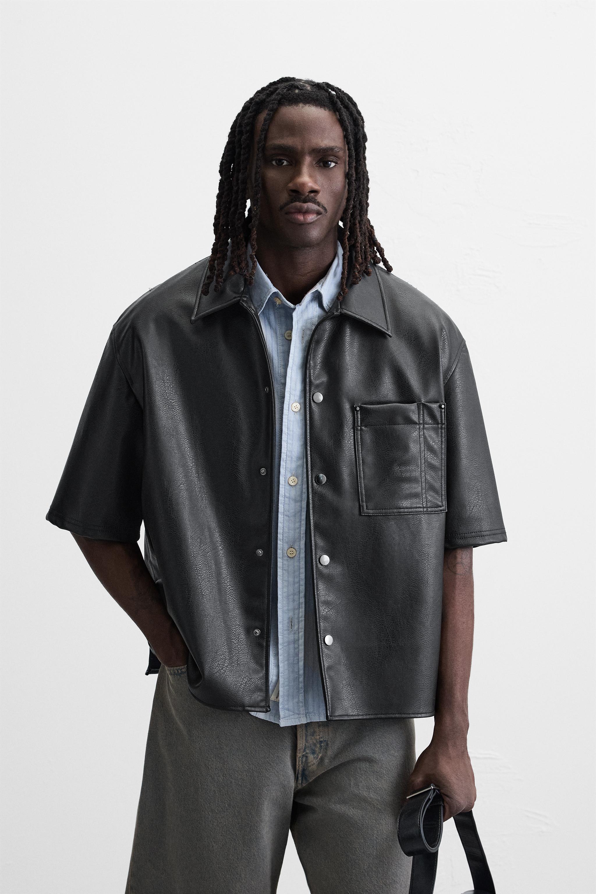 フェイクレザー シャツジャケット - ライトカーキ | ZARA Japan