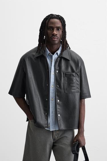 LEATHER EFFECT OVERSHIRT - Black by Zara