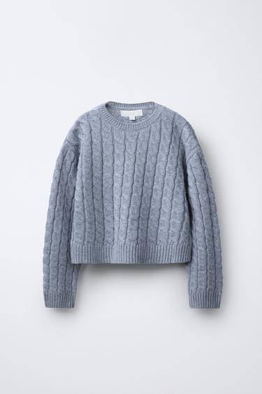 PULL EN MAILLE À TORSADES - Bleu / Gris de Zara