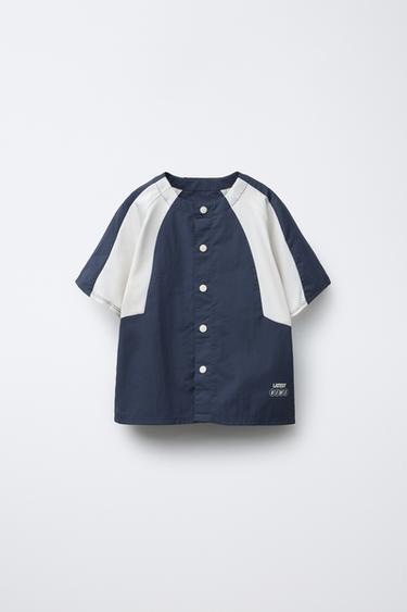ÁO SƠ MI VẢI KỸ THUẬT IN HỌA TIẾT CHỮ - Màu xanh nước biển từ Zara