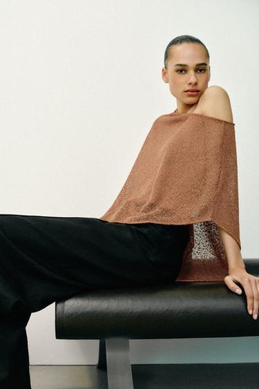 ASYMMETRIC METALLIC THREAD CAPE - Brown by Zara