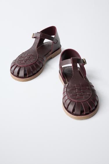 LEATHER CAGE SANDALS - Burgundy Red by Zara - Image 2