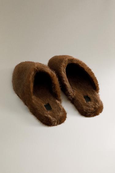 FAUX FUR MULE SLIPPERS - Brown by Zara - Image 3