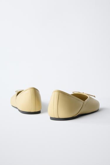 LEATHER BALLET FLATS - Yellow by Zara - Image 4