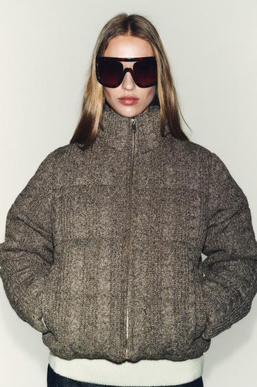 QUILTED BOMBER JACKET WITH CABLE KNIT AND THERMAL INSULATION - Grey by Zara