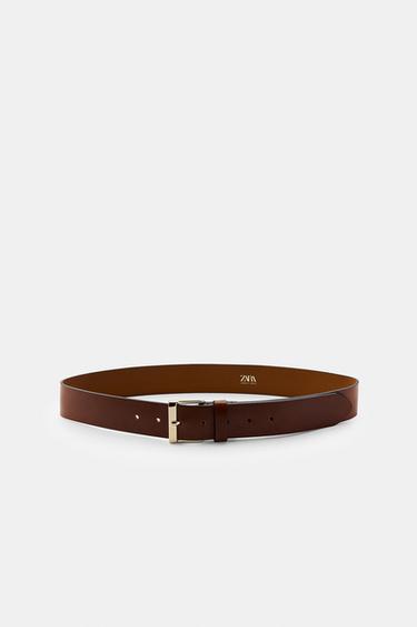 CINTURÓN PIEL HEBILLA CUADRADA - Marrón de Zara