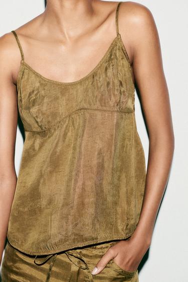 LYOCELL FLOWING TOP - Light khaki by Zara - Image 2