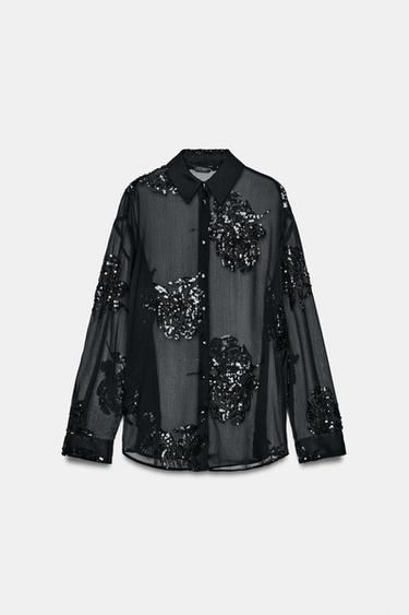 قميص خرز وترتر - أسود by Zara - Image 0