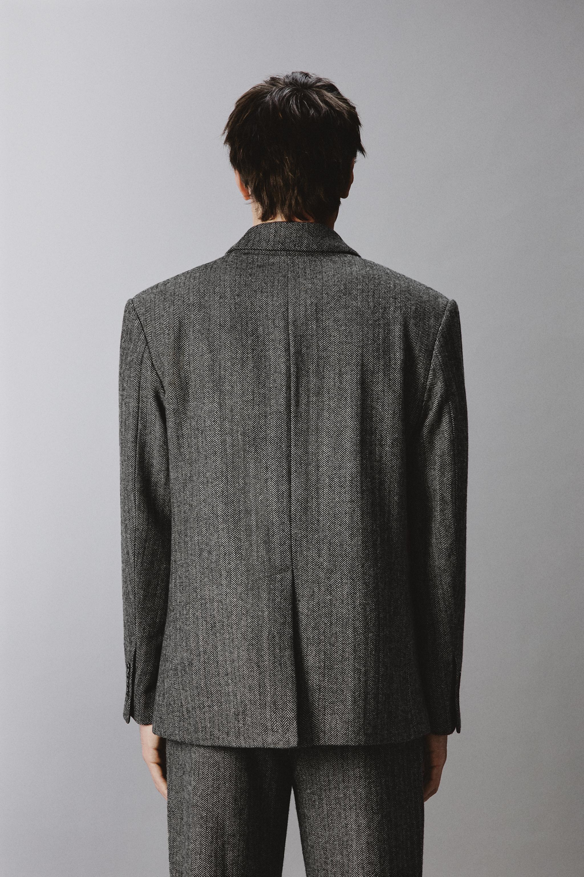 HERRINGBONE STRUCTURED WOOL BLEND SUIT JACKET