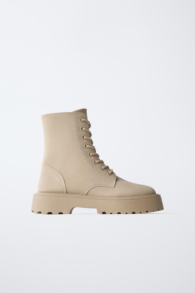 LACE-UP ANKLE BOOTS Beige ZARA Canada