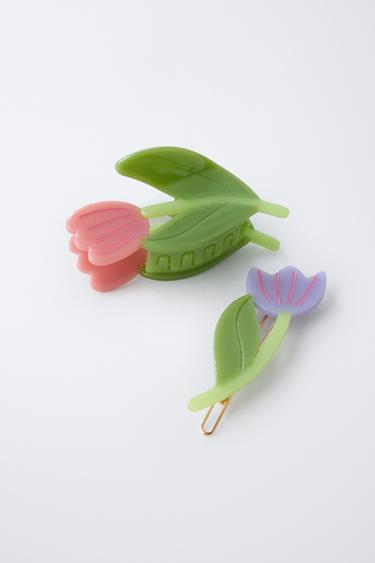 TWO-PACK OF TULIP HAIR CLIPS - Green by Zara - Image 2