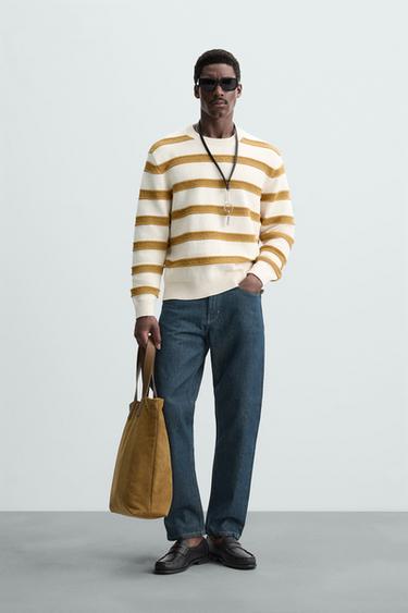 SUÉTER LISTRADO COM TEXTURA E RENDAS - cru/amarelo da Zara - Imagem 0