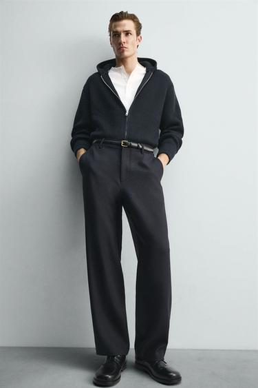 LIMITED EDITION 100% WOOL STRAIGHT-LEG TROUSERS - Navy blue by Zara - Image 4