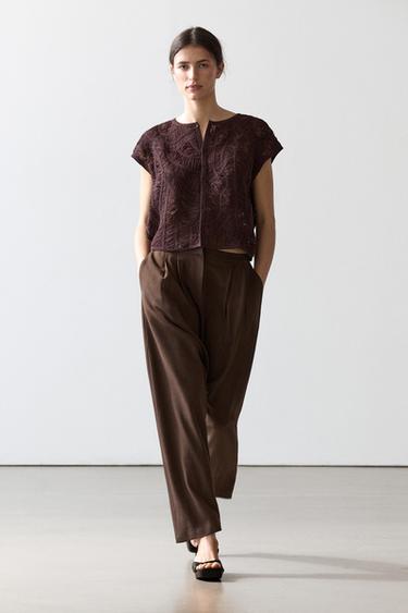 Veste sans manches en crochet - Aubergine de Zara