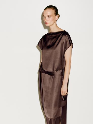 Zara Satin dress with belt detail - Limited Edition - Chocolate