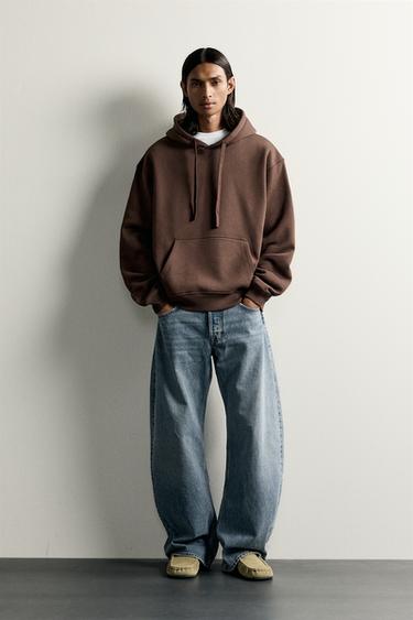 Zara 基本款寬鬆連帽運動衫 - 棕色 - 圖片 0
