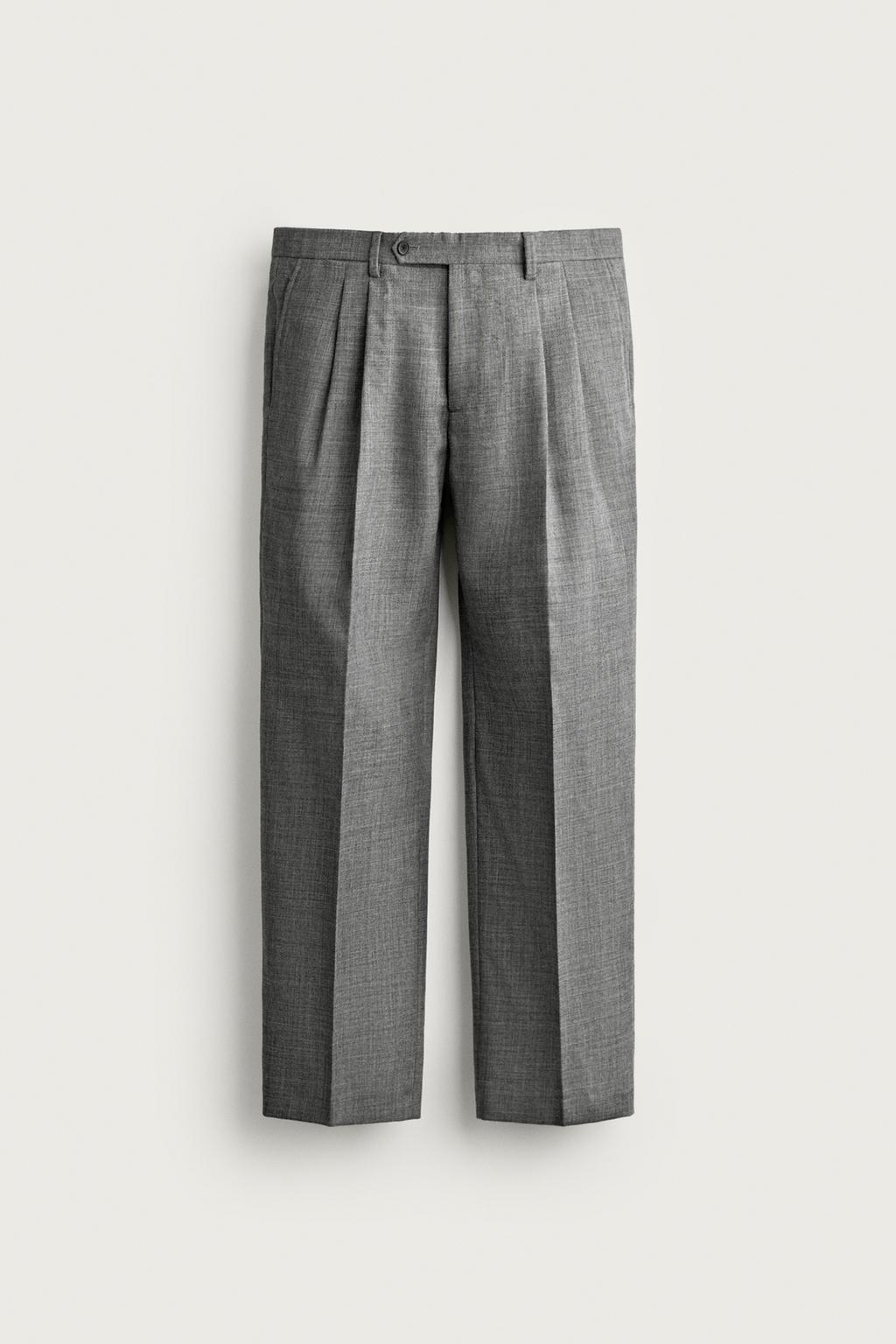 100% WOOL PLEATED TROUSERS