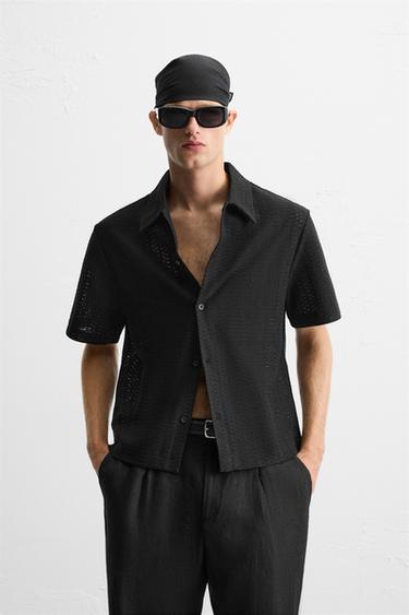 РУБАШКА JACQUARD С ГЕОМЕТРИЧЕСКИМ УЗОРОМ — ЧЕРНЫЙ от Zara