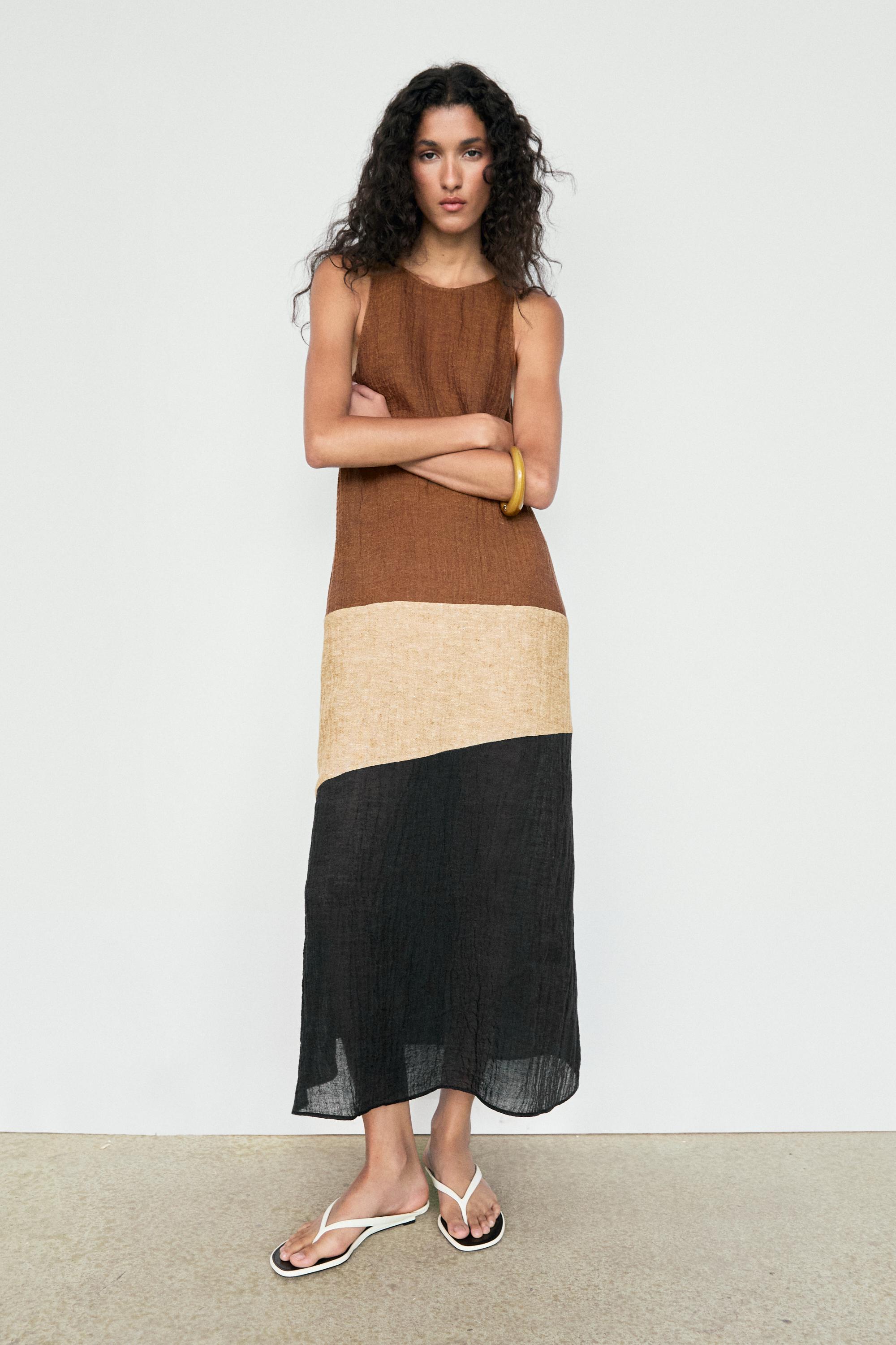 Robe midi bimatière en lin mélangé