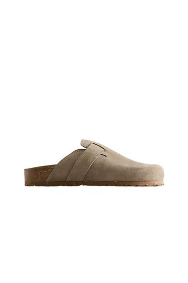 LEATHER CLOGS WITH STRAP - Green by Zara - Image 0