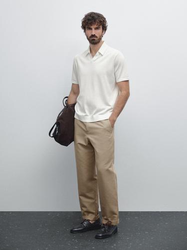 Zara Short sleeve cotton knit polo shirt - Ecru - Image 0
