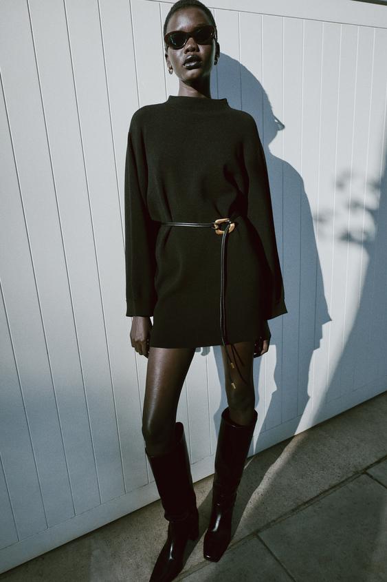 VESTIDO CORTO PUNTO CINTURÓN - Negro de Zara - Imagen 0