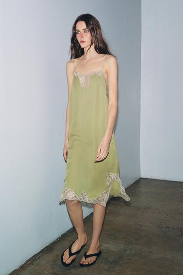 ROBE SATINÉE DENTELLE ZW COLLECTION - Vert pistache de Zara - Image 3